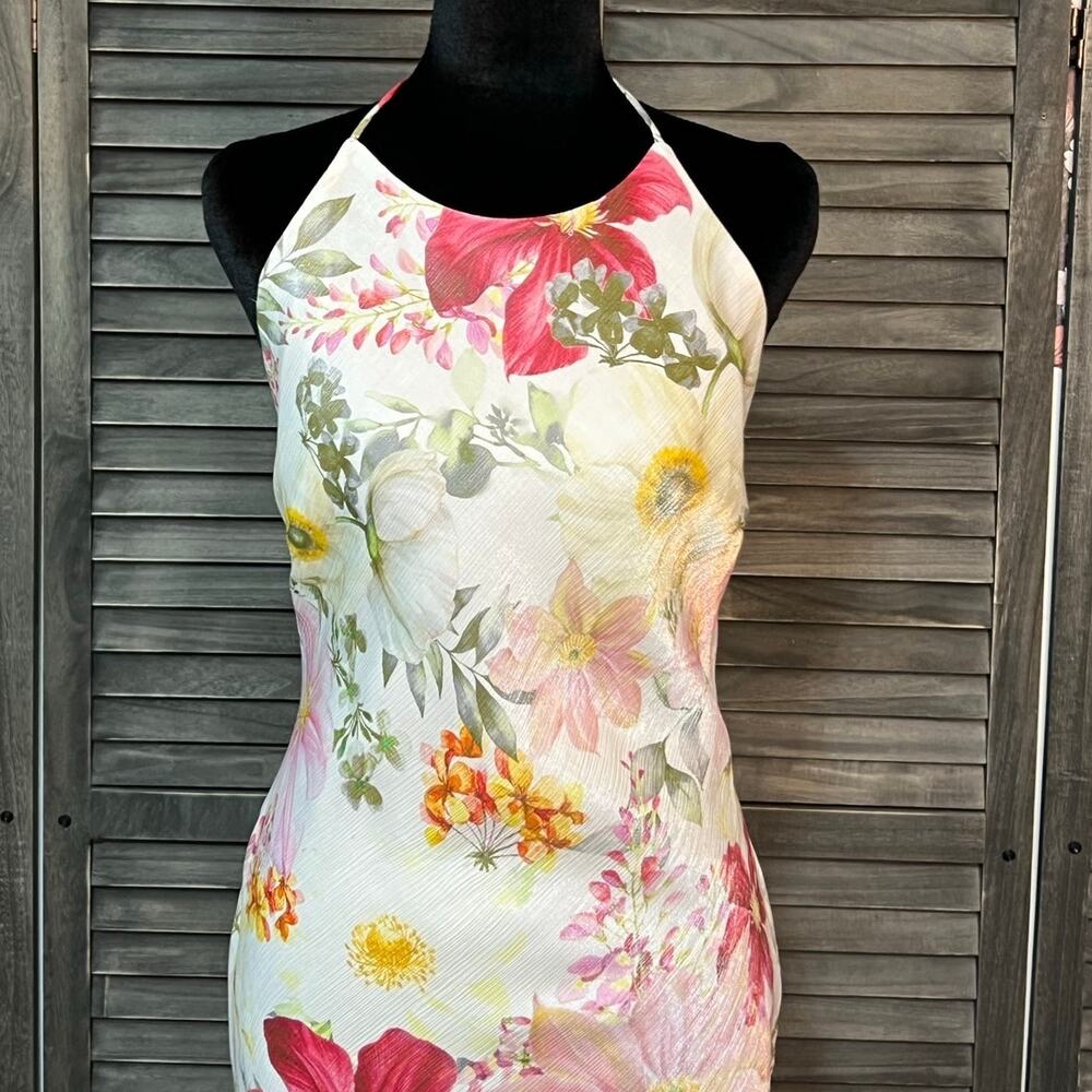 Lulus Sidney Ivory Multi Floral Halter Maxi Dress XL NWT Open Back Side Zip - Picture 6 of 11
